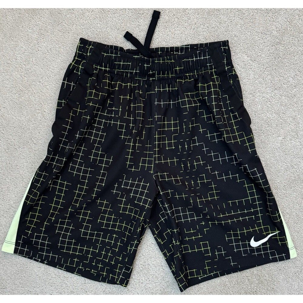 Nike Boys YMD Black/Green Athletic Pocket Shorts Functional Drawstring